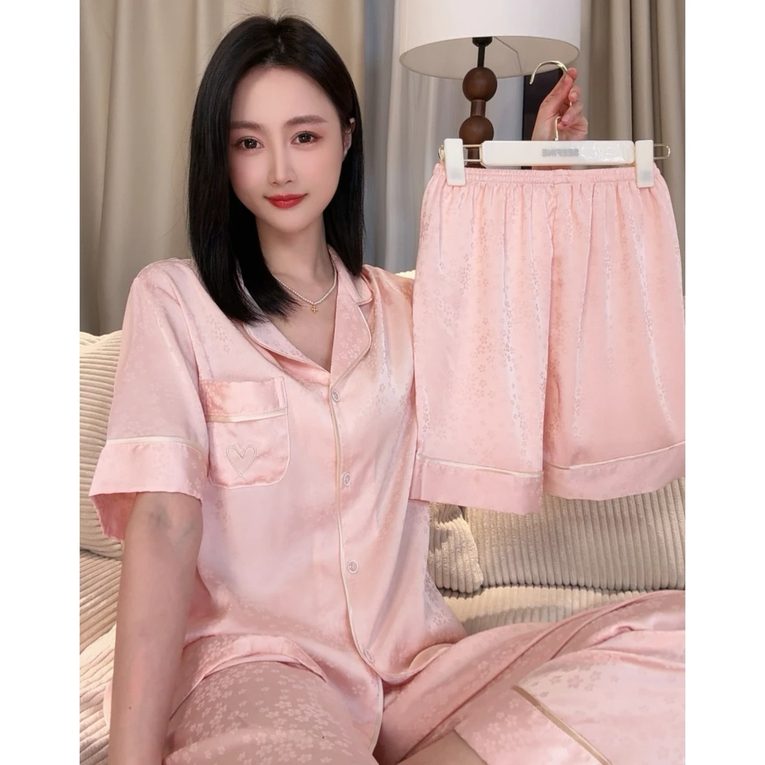 达芬奇密码2025新款梅花短袖长袖薄睡衣女士宽松家居服睡衣套装