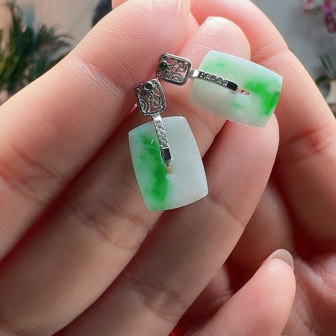 翡翠耳饰银S925镶嵌天然