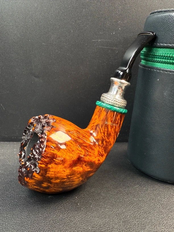 丹麦吉普森典藏银圈4石楠木烟斗（内径21.8斗深40.8长136）