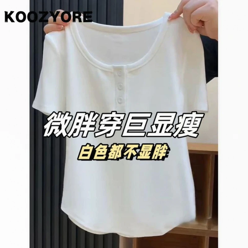 春夏季方领正肩短袖T恤女大码设计感修身显瘦遮肉百搭打底衫上衣