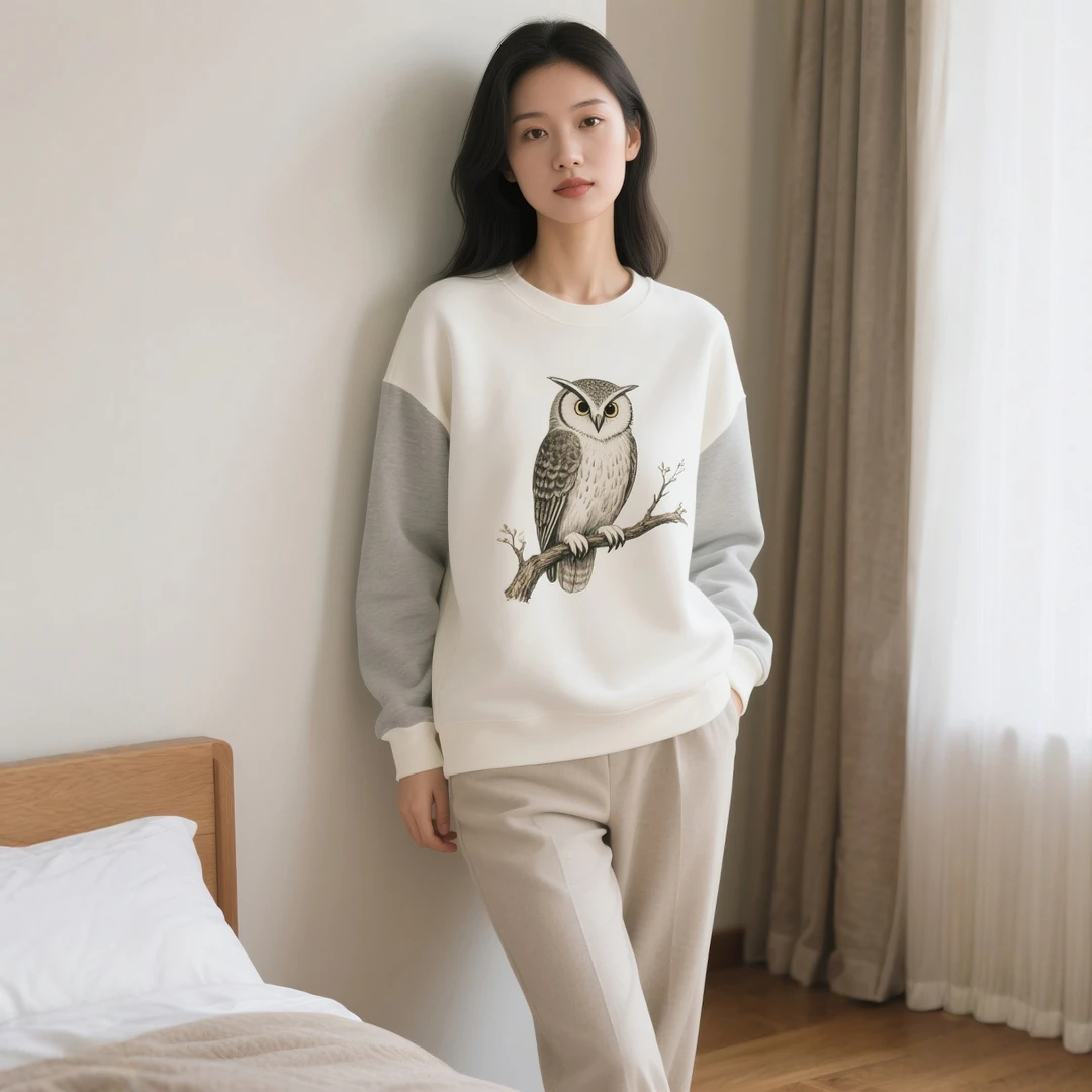 秋季新款女装时尚穿搭长袖印花圆领卫衣显瘦高端春秋女士小个子潮