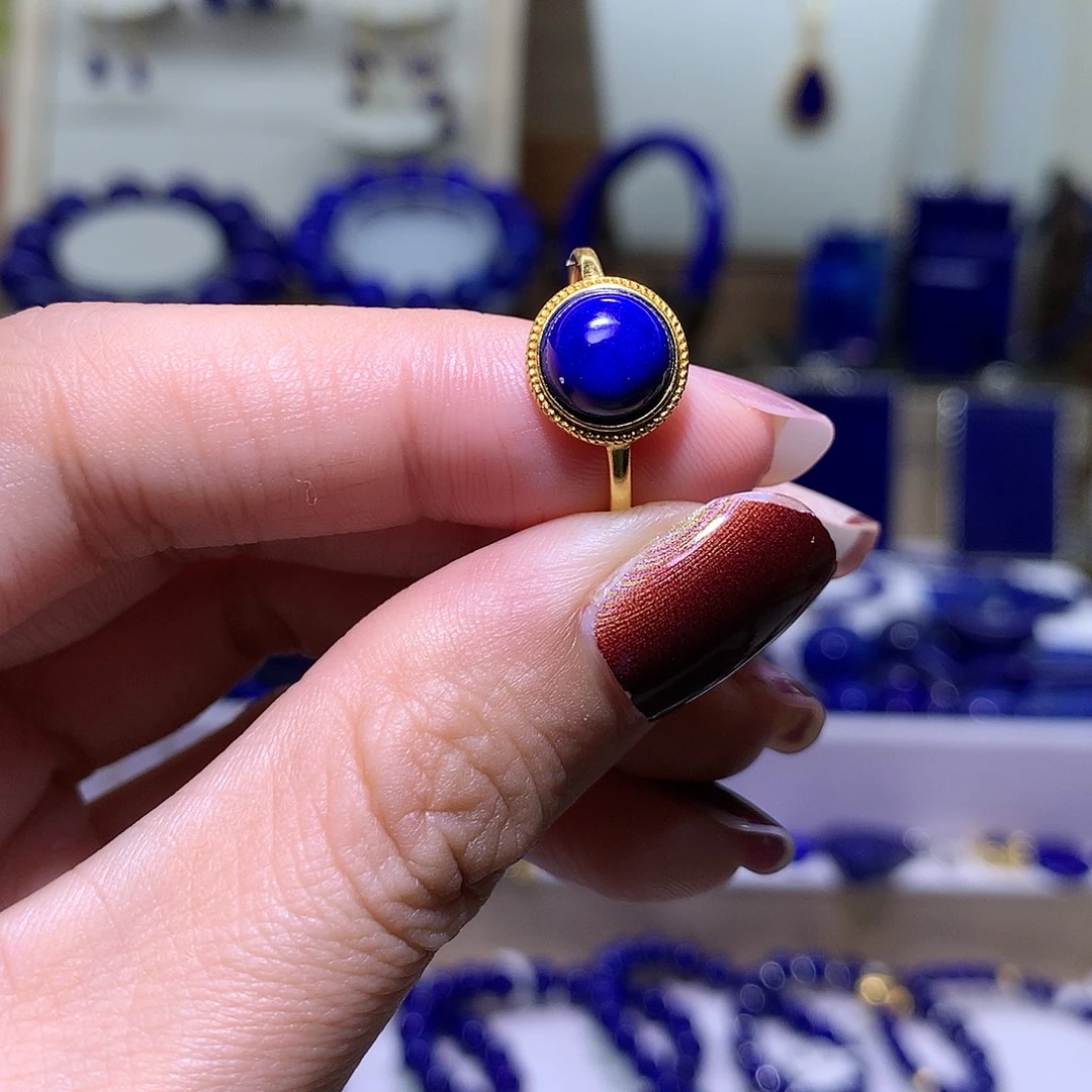 青金石银S925镶嵌天然原矿戒指