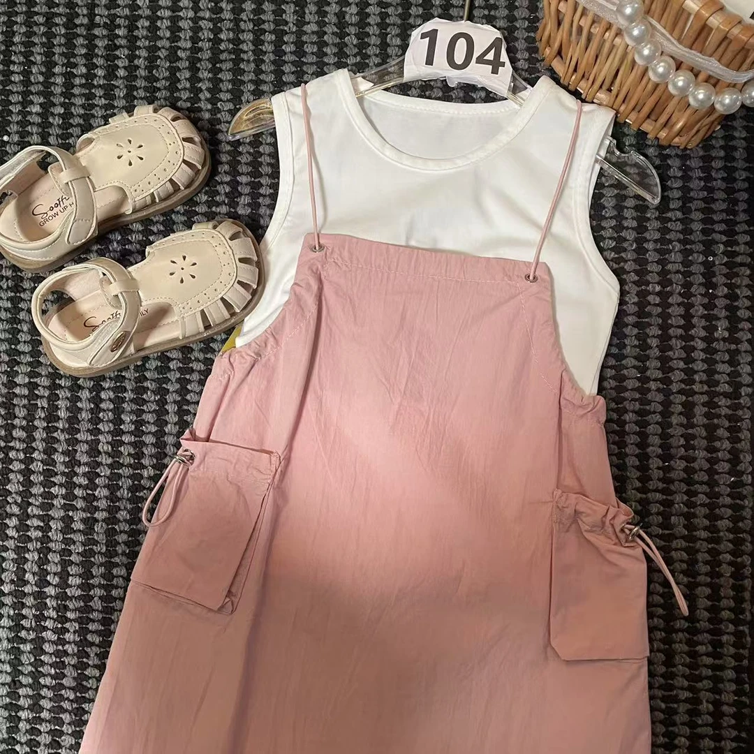 【70】-女童学院风套装夏季2025新款儿童服装卡通两件套104【90】