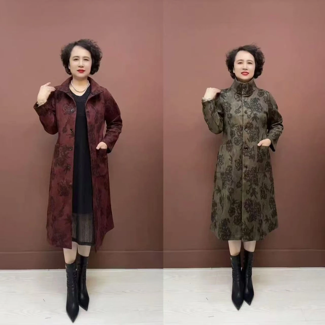 0105新款妈妈装立领显瘦气质外套中长款中老年女装时尚高档风衣