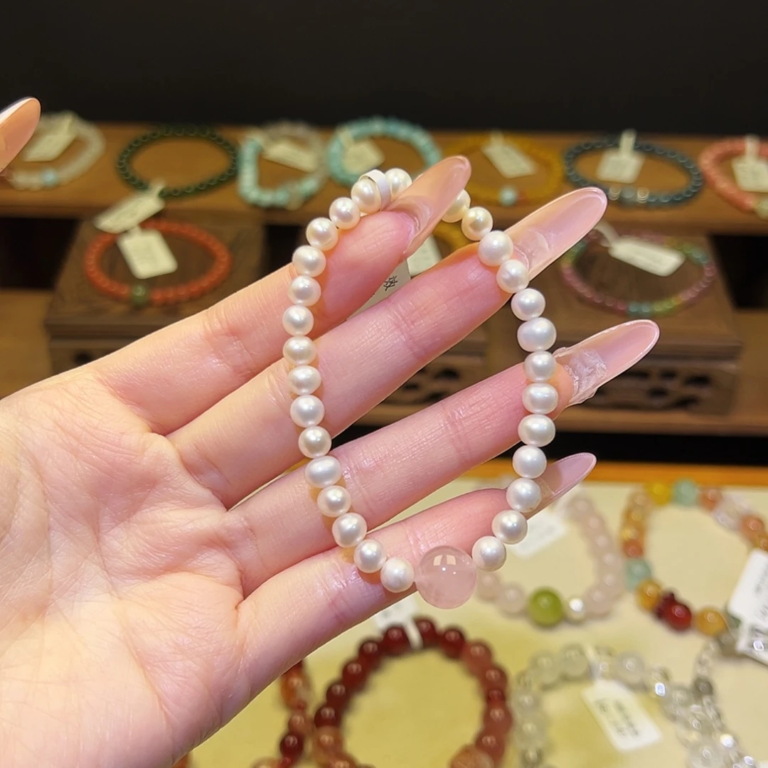 银S925镀金镶嵌水晶手串珍珠80241