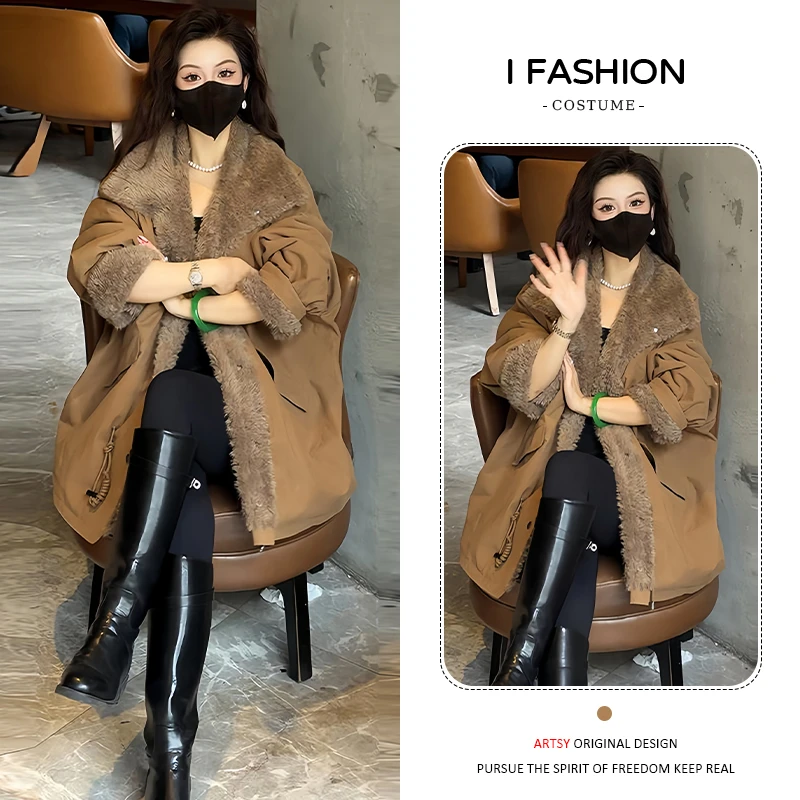 慵懒风大毛领保暖棉服女2025年冬季新款加厚时尚百搭宽松显瘦外套