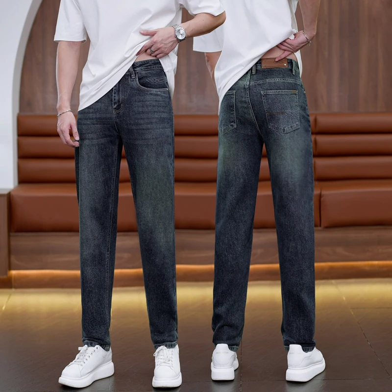 秋季男款高腰潮流舒适时尚休闲百搭弹力修身男士直筒牛仔裤