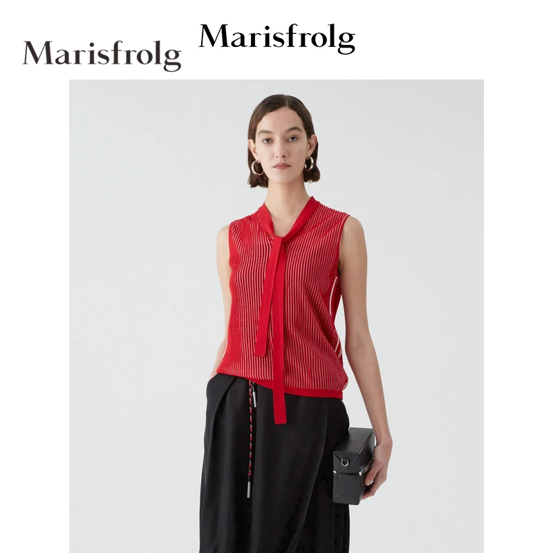 Marisfrog/玛丝菲尔新款无袖条纹针织衫A1KT2846M