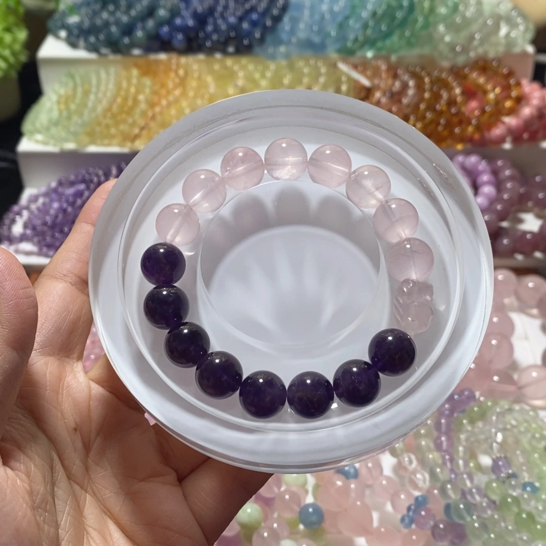 水晶未镶嵌手串11mm 马粉加乌拉圭紫水设计款
