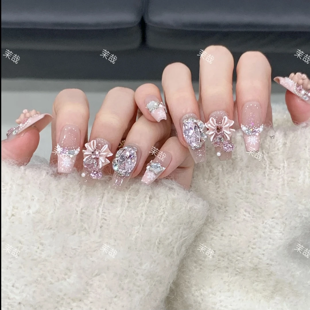 茉哉一珞现货【甜心宝贝】纯手工定制美甲拆卸穿戴甲B3293