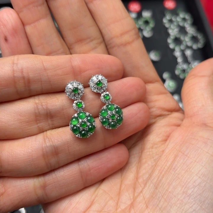 微***尘翡翠银S925镶嵌耳饰