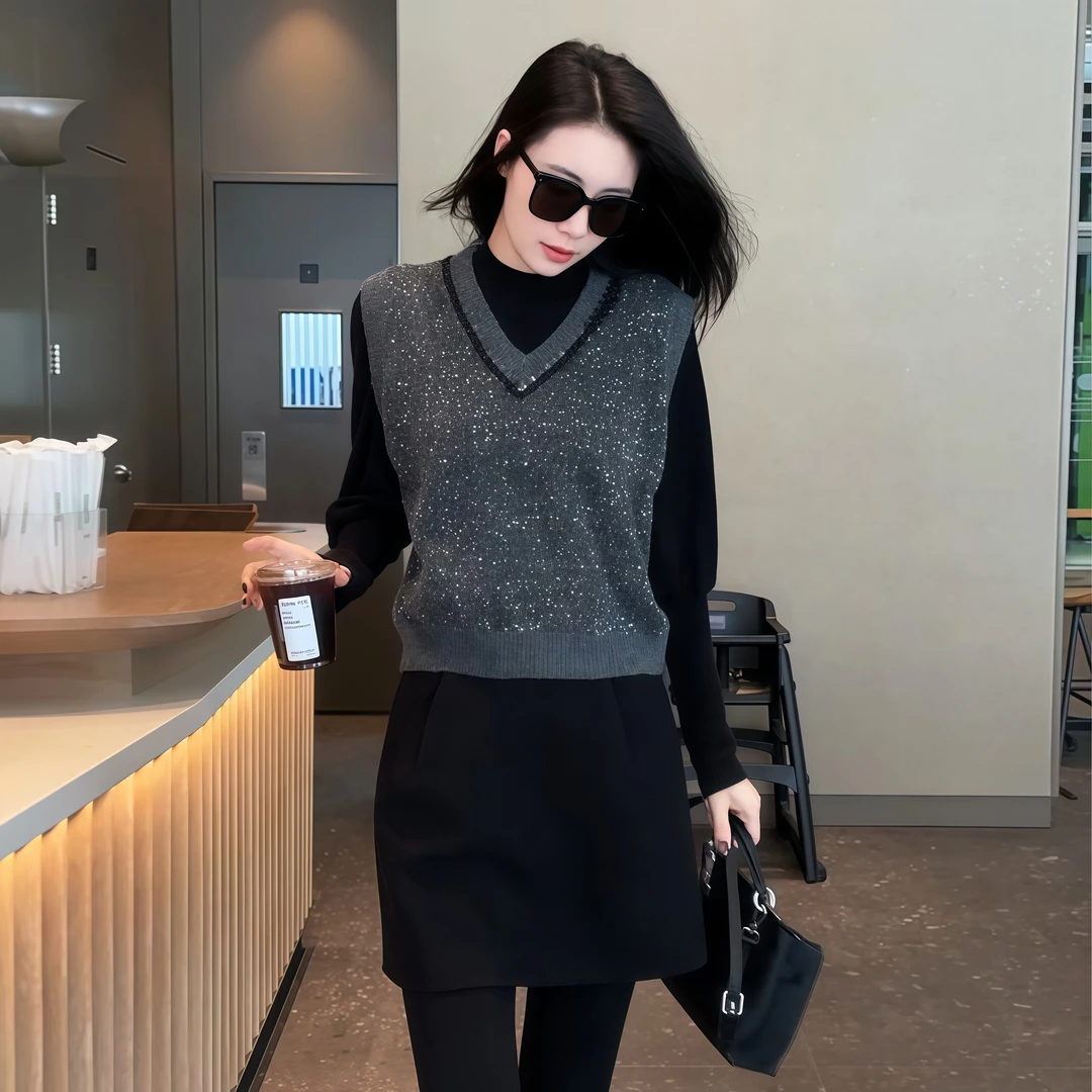 【满分马甲】Mayya Plus麦芽定制气质显瘦流光风毛织马夹32547326