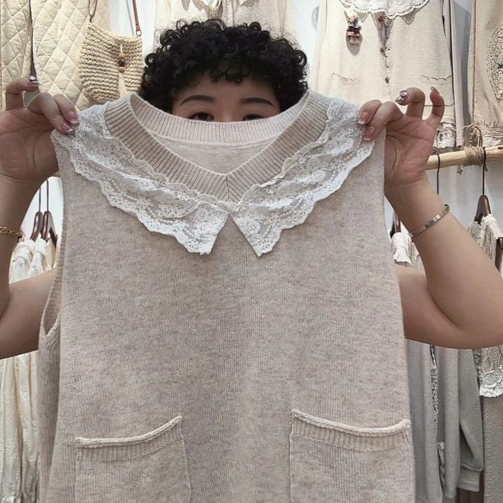 针织蕾丝马甲现货