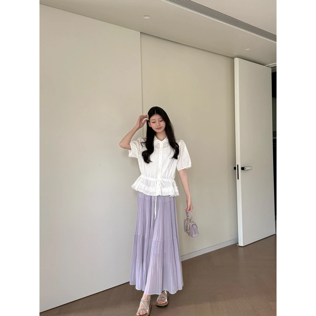 温柔极简风收腰花边法式衬衫显瘦气质短袖2025夏新款