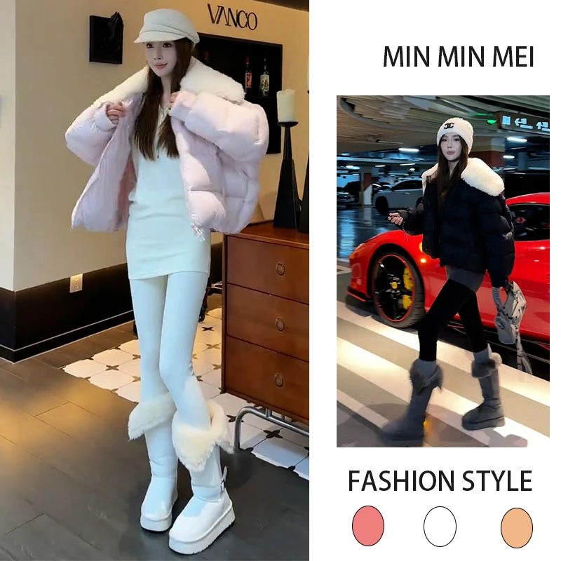韩系美拉德系加厚棉服外套2025冬季新款时尚设计感宽松毛领外套