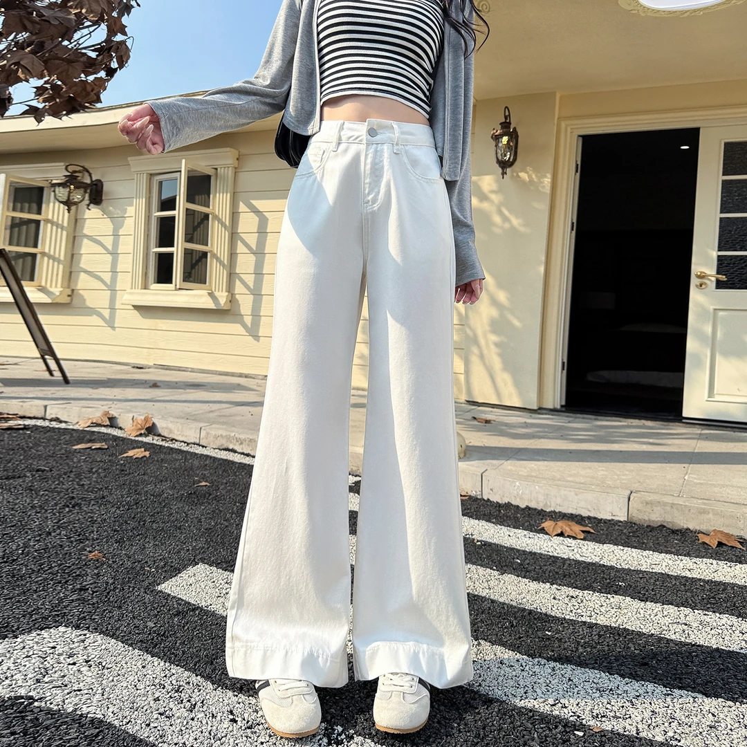 小个子天丝白色牛仔裤女2025新款莱赛尔高腰宽松垂坠感直筒阔腿裤