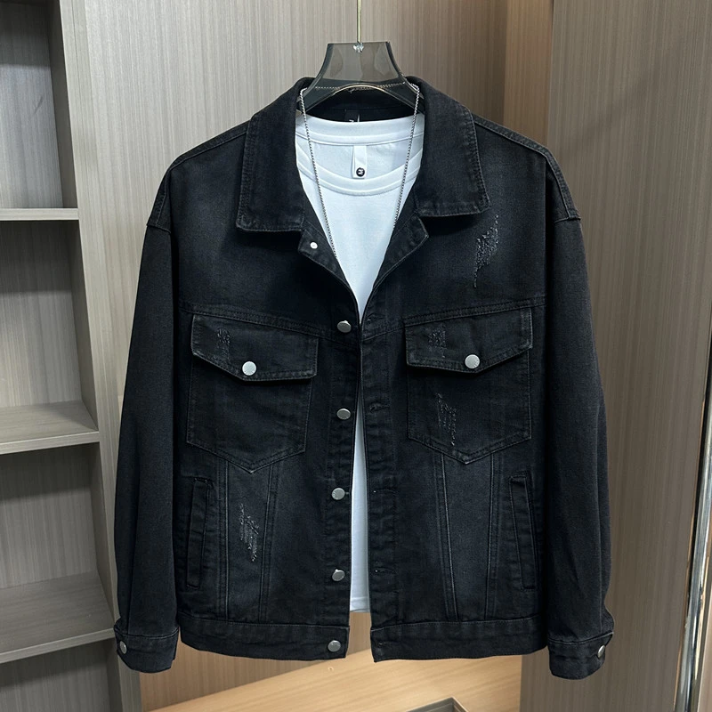2025新款春秋季夹克男士韩版牛仔休闲外套运动翻领百搭帅气衣服男