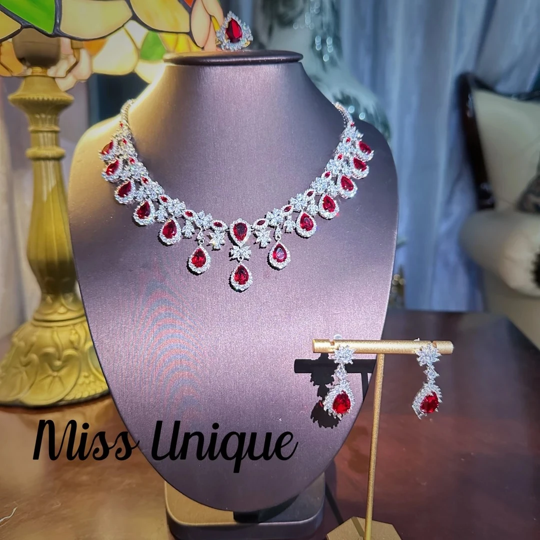 E9053经典红色水滴项链套装