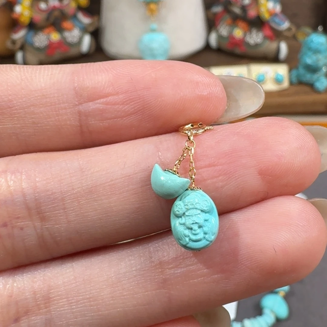 绿松石18K金镶嵌财神爷小滴流