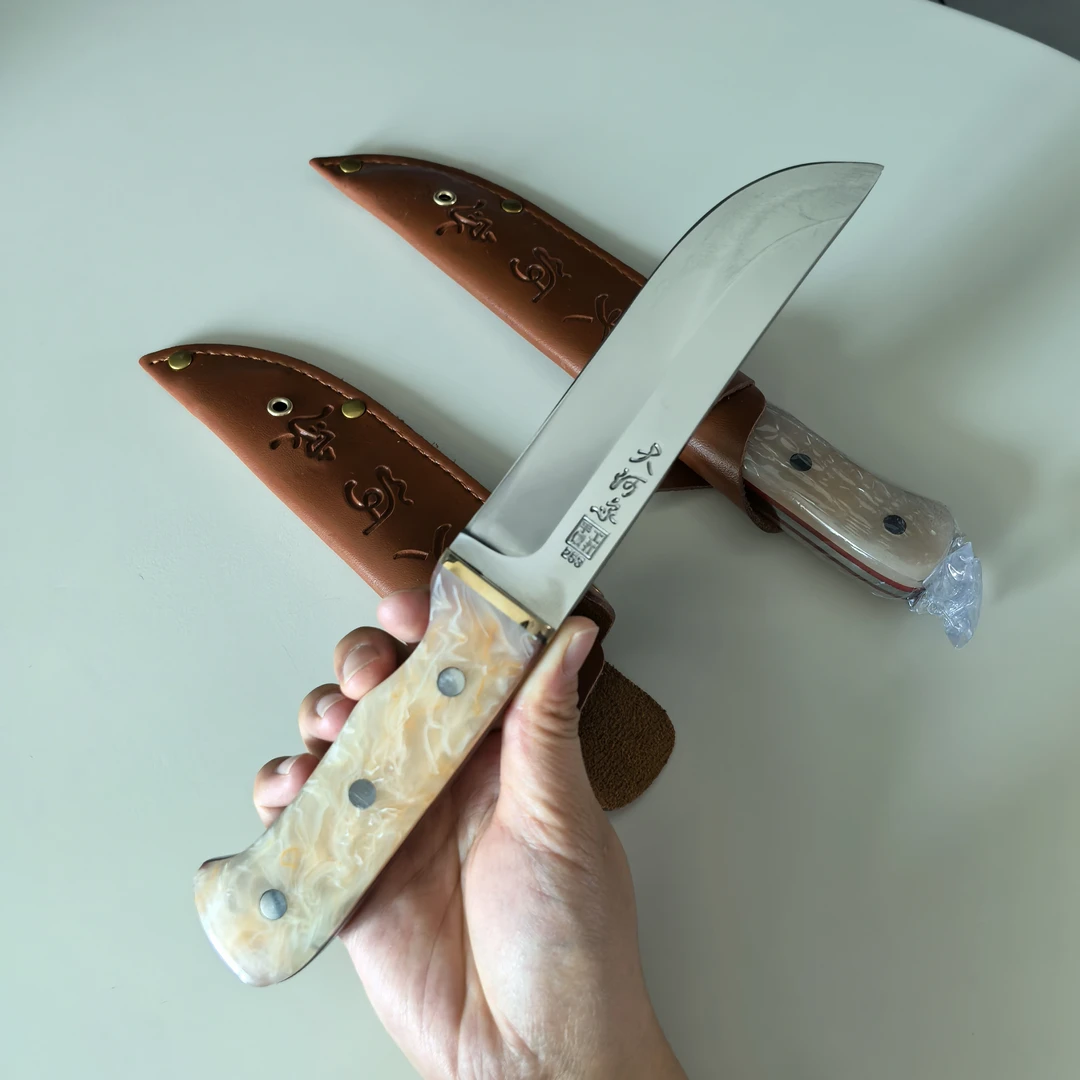 新疆包邮 手工锻打 大河家 分割屠宰刀配送刀鞘家用商用户外收藏