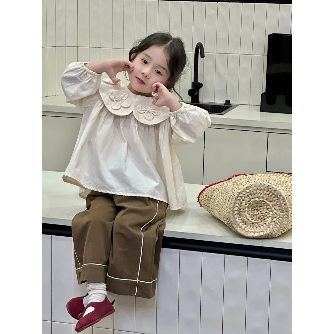 【林姐生活】儿童立体花朵洋气森系春装上衣洋气宽松阔腿长裤