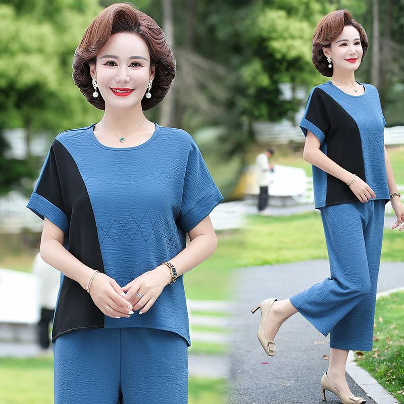 30014时尚常规圆领厚款长裤中老年女装套装休闲韩版宽松显瘦女装