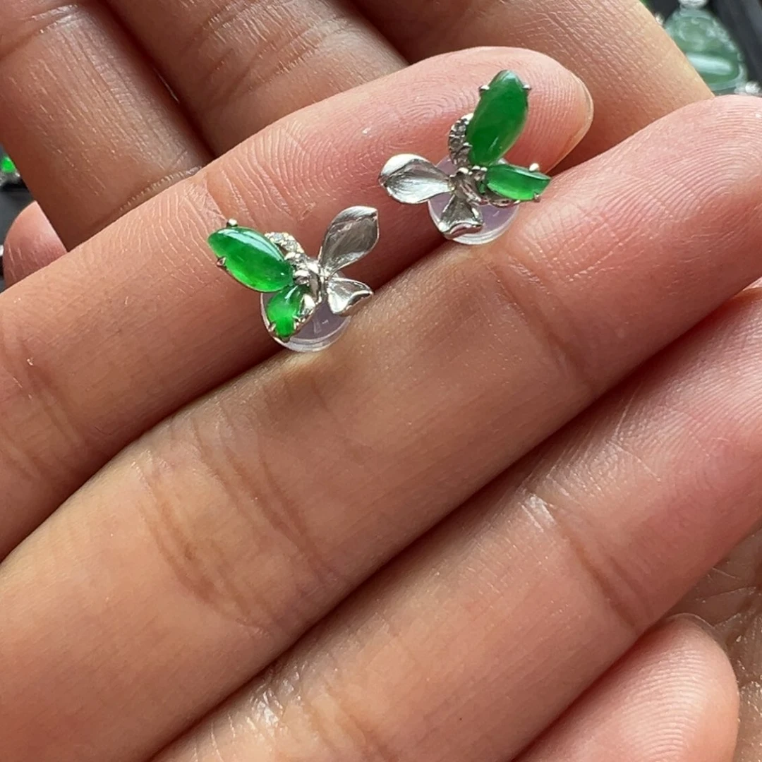 翡翠耳饰18K金镶嵌翡翠