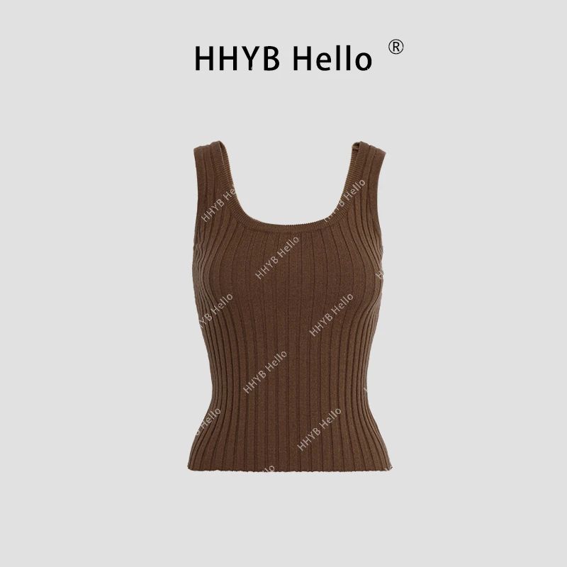 HHYB Hello美式新款纯欲风修身无袖U领背心吊带针织衫上衣M1046