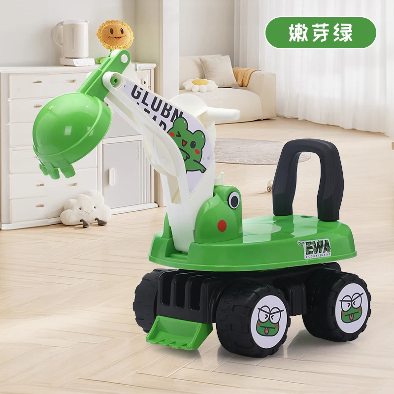 新款青蛙款可骑挖掘机玩具车带音乐灯旋转设计宝宝滑行车工程车