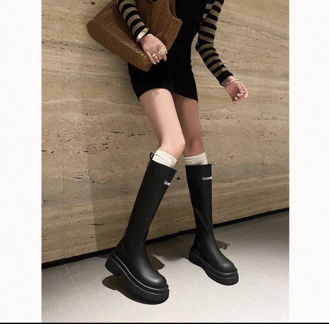 长筒靴女2025年秋季新款时尚百搭复古帅气显瘦粗跟不过膝骑士靴潮