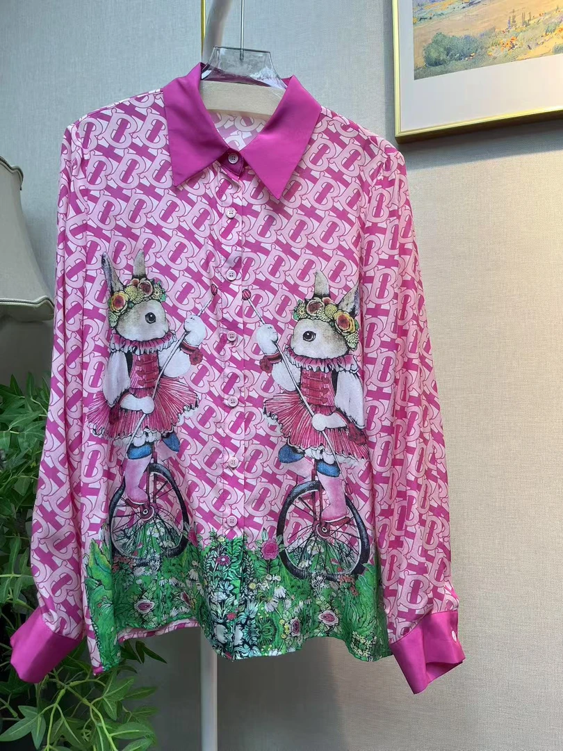 桑蚕丝100薄款街头翻领通勤长袖碎花衬衫家居服高街穿搭百搭春季