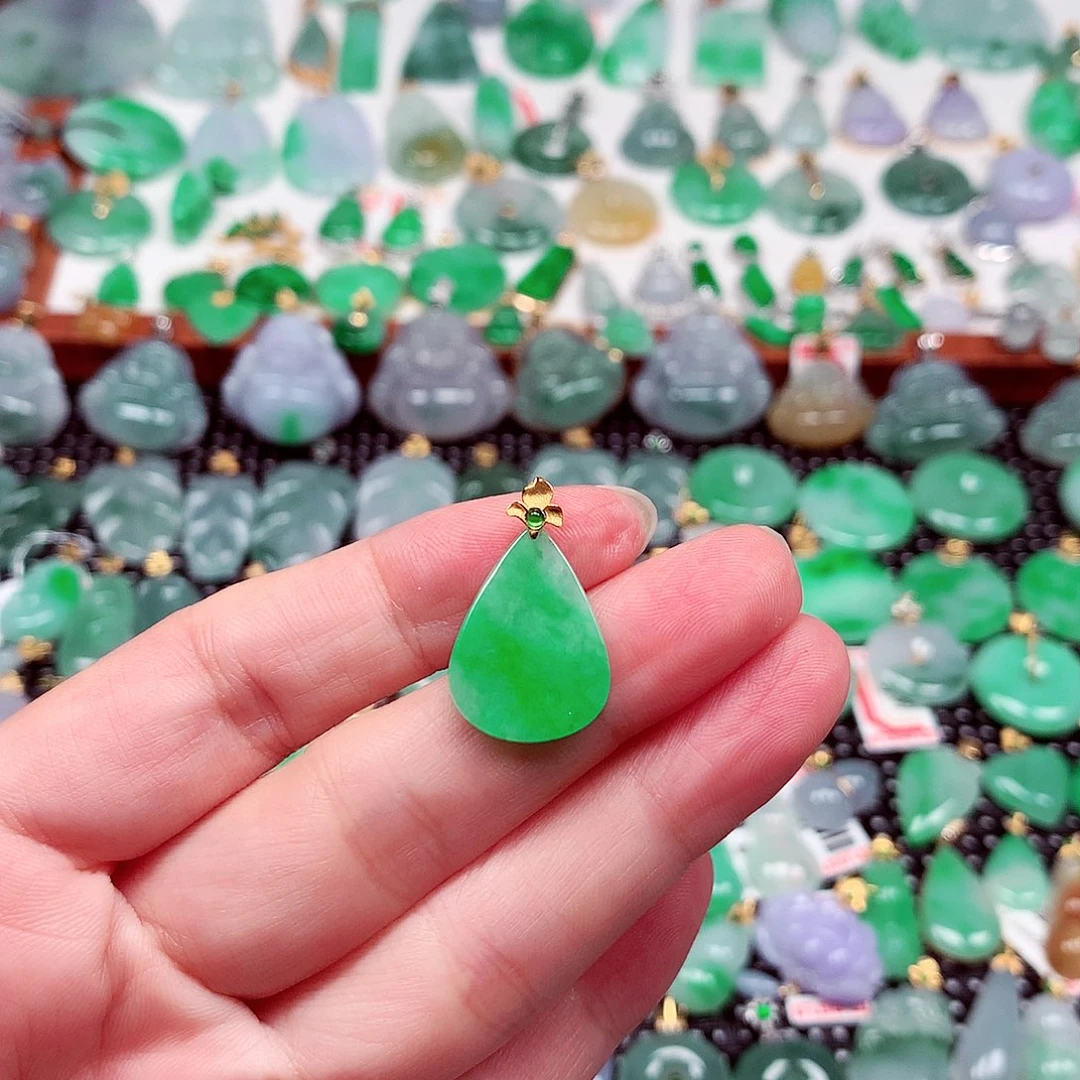 翡翠18K金镶嵌吊坠(不含链)