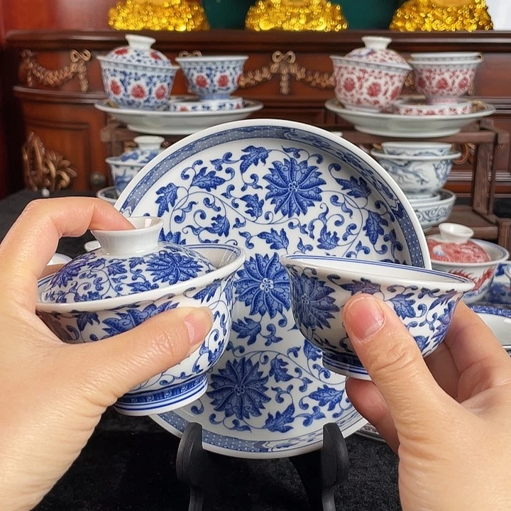 缠枝莲三件套茶具