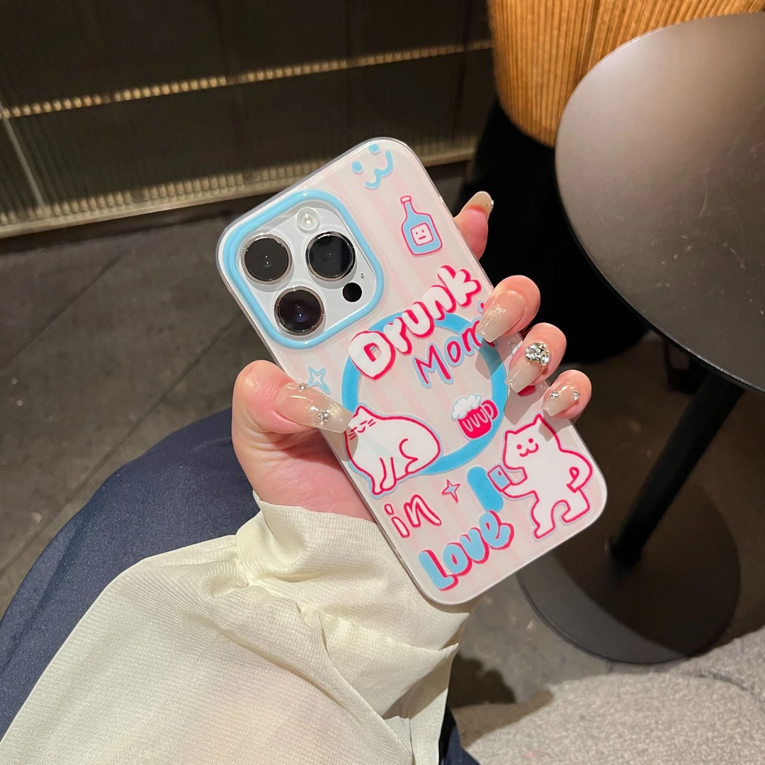 条纹猫咪苹果手机壳个性趣味适用iPhone15promax磁吸支架小众设计