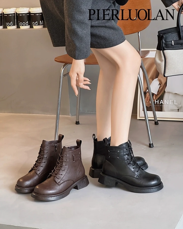 6619棉英伦秋冬女保暖马丁靴女短款马靴粗跟圆头女靴秋季