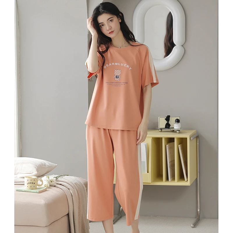 夏季睡衣女款短袖家居服套装