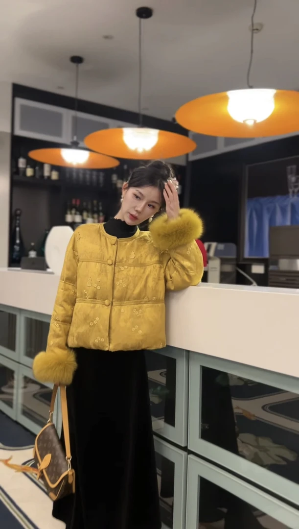 新中式国风鹅绒加绒加厚款气质中国风秋冬女短款羽绒服外套