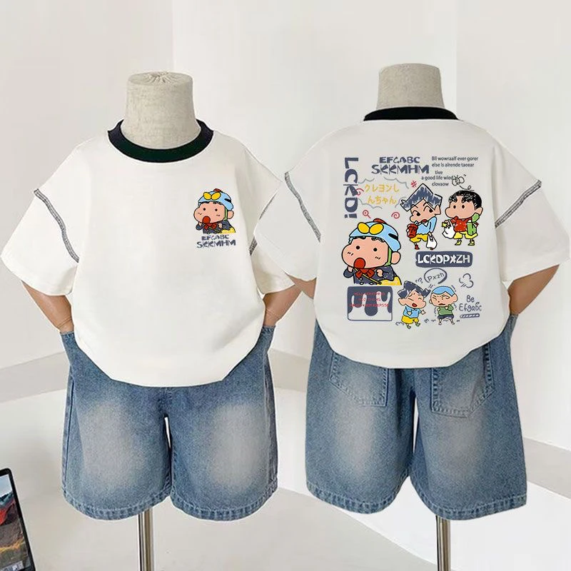 纯棉男女童短袖T恤夏季2025新款中小童卡通小新外穿上衣百搭打底t