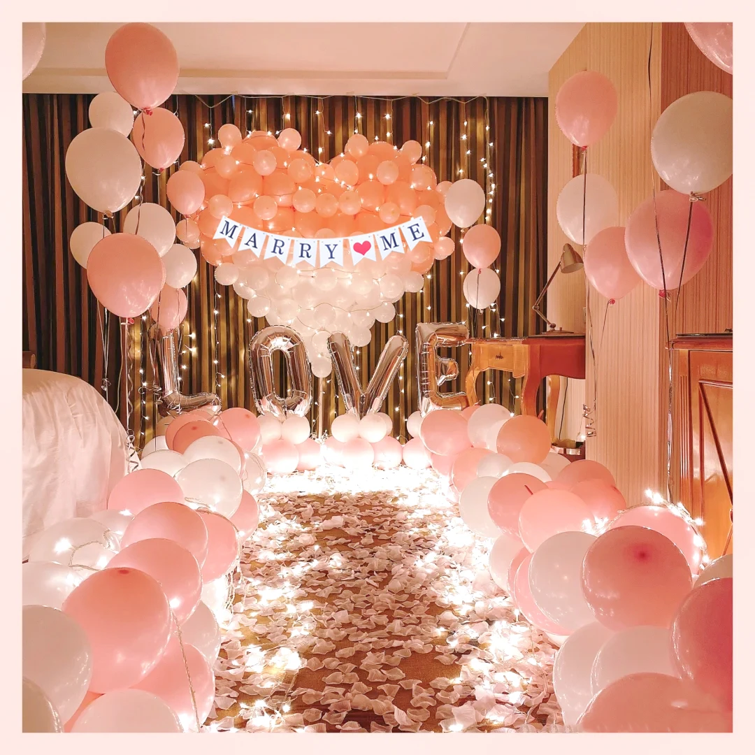 520爱心白色系求婚室内布置场景室内浪漫表白创意用品场景气球