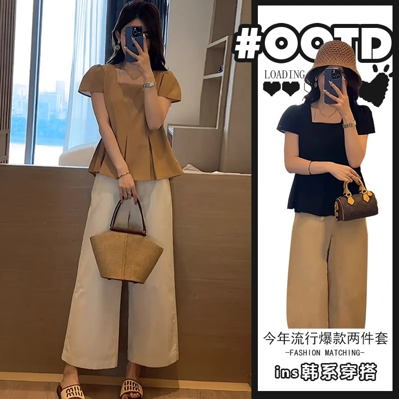 冷淡系高级感套装别致设计感小众绝美气质上衣女阔腿休闲裤两件套