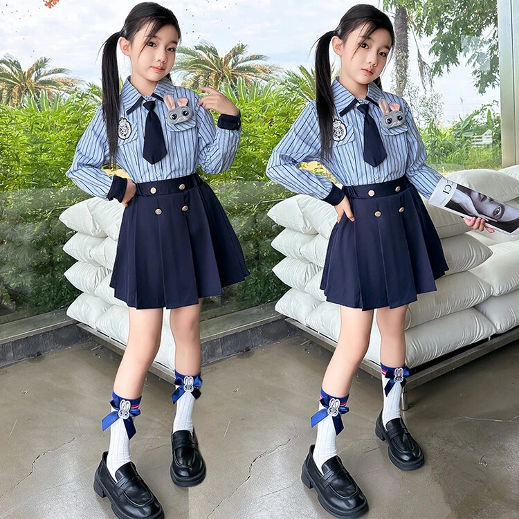 女童JK制服套装学院风百褶裙春装2025款儿童兔子朱迪警官三件套