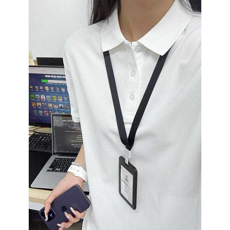 纯白色短袖polo衫男女夏季高级感痞帅翻领t恤美式重磅正肩五分袖