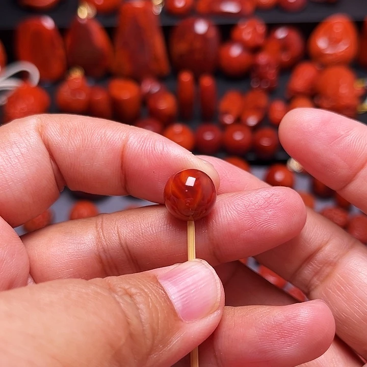 南红玛瑙未镶嵌配饰火焰纹圆珠12mm