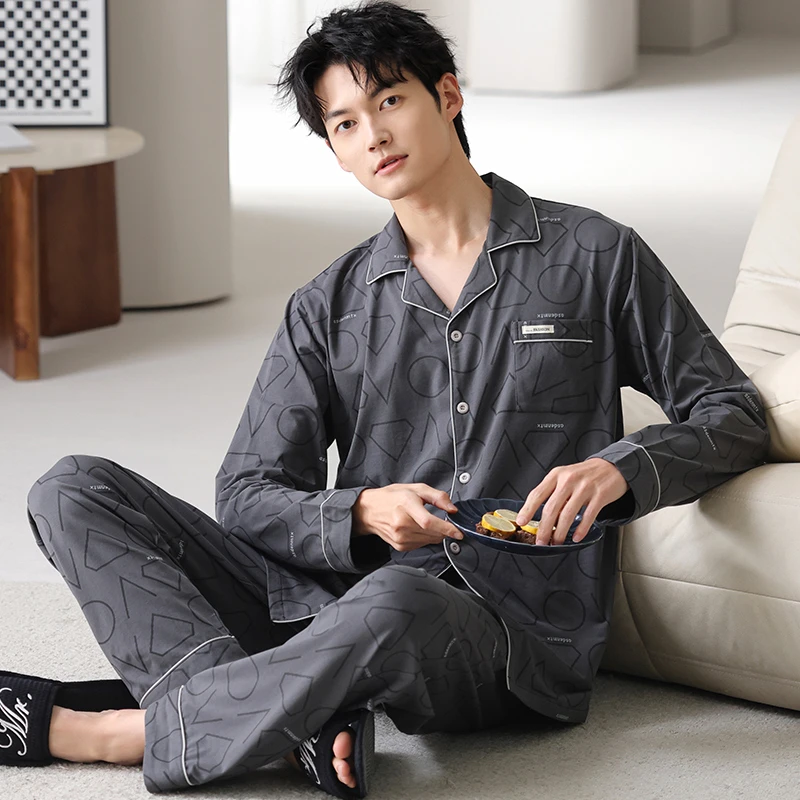 秋冬睡衣男春秋款2025纯棉长袖青中年秋季时尚男士家居服可外穿