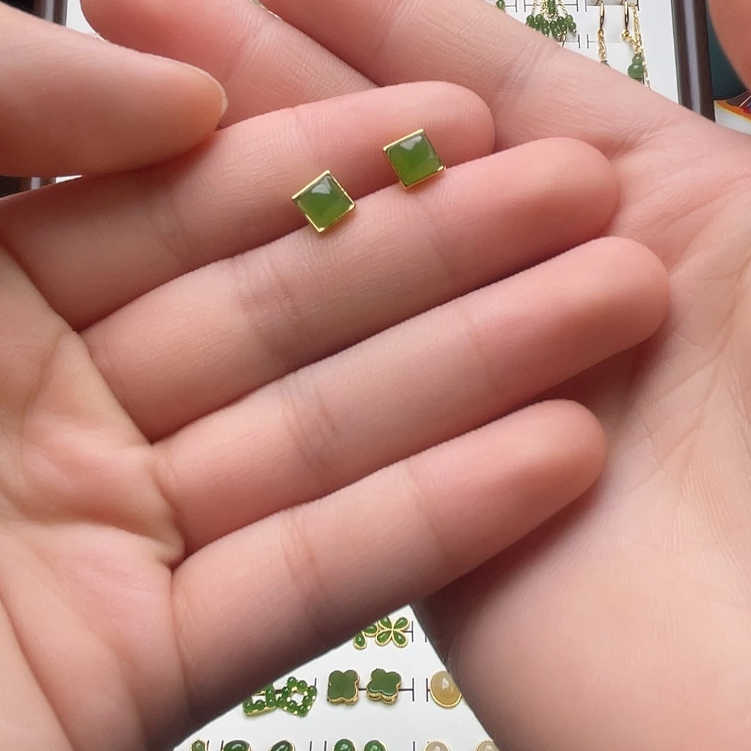 银S925镶嵌和田玉耳坠