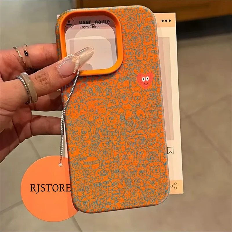 线条卡通角色爱心适用苹果16promaxiPhone15手机壳14简约创意个性