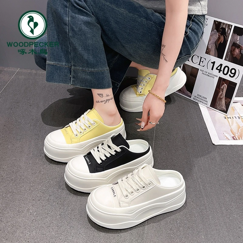 啄木鸟时尚厚底增高包头半拖鞋女2025款夏季外穿百搭休闲凉拖鞋爆