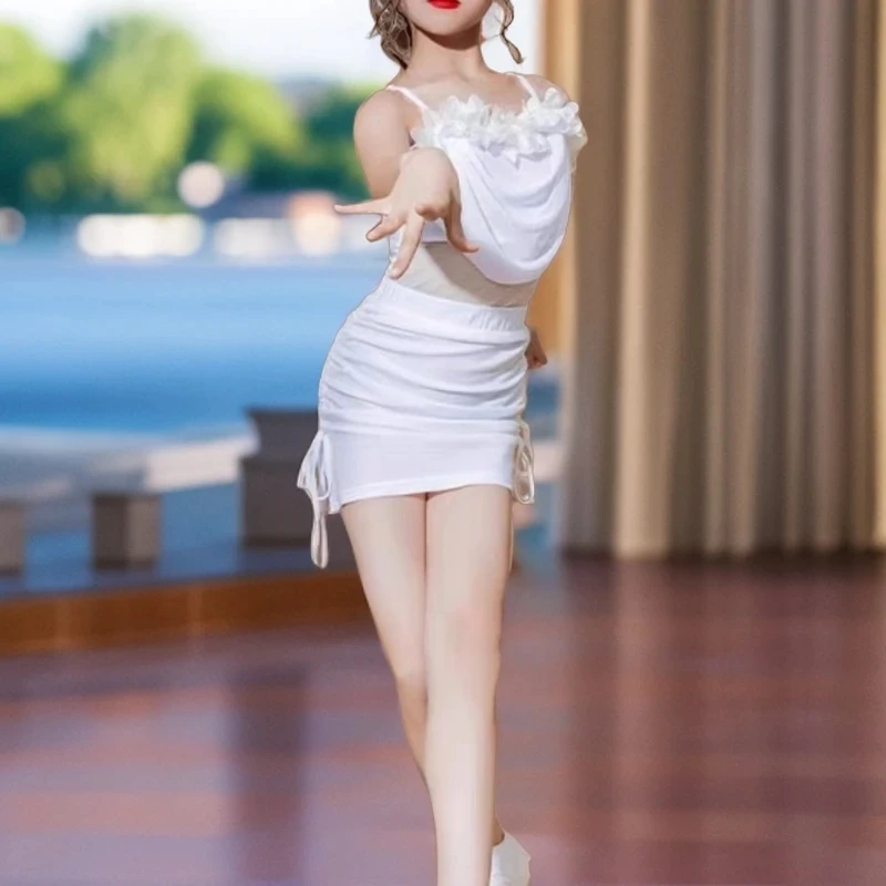 少儿女童时尚国标拉丁舞服装舞蹈服简约练功服春夏新款抽绳单半裙