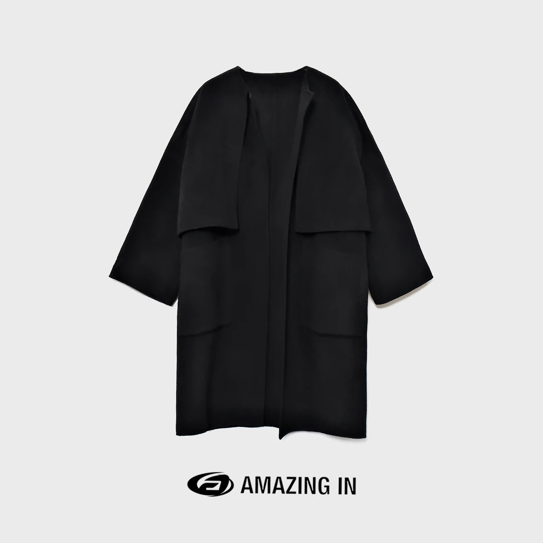 AMAZING IN 廓形纯色羊毛羊绒双面呢大衣外套A231025-CD076