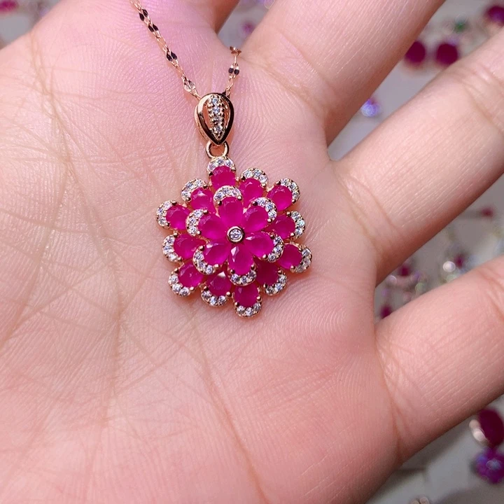 红宝石颈饰银S925镶嵌